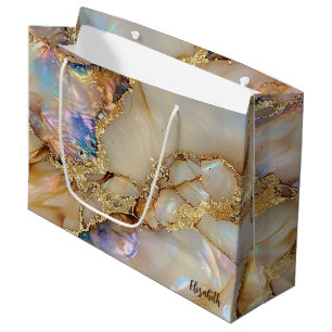Elegant Stylish Gold Glitter Colourful Marble Large Gift Bag