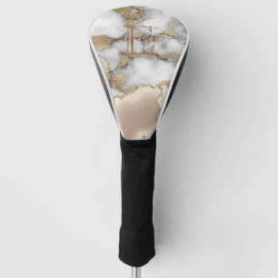 Elegant Stylish Gold Glitter Cream Marble Monogram Golf Head Cover