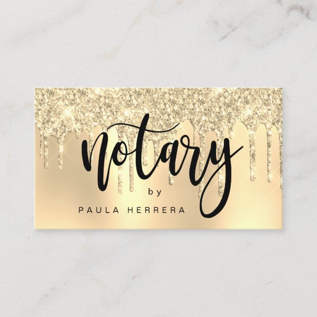 Elegant stylish gold glitter drips notary  business card (Front)