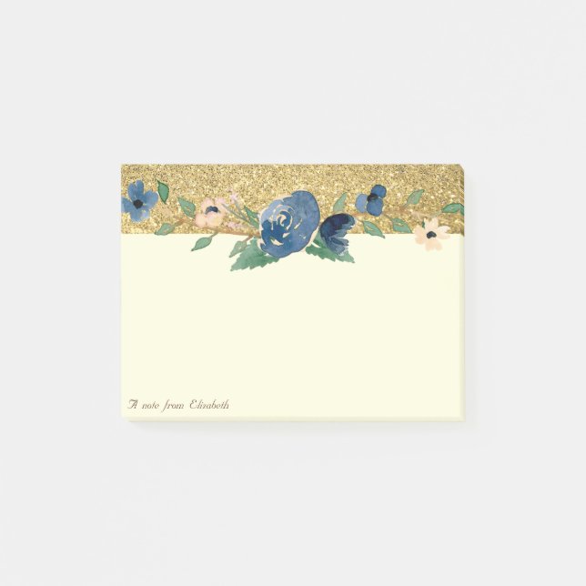 Elegant Stylish, Gold Glitter, Floral Post-it Notes (Front)