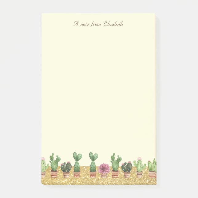 Elegant Stylish, Gold Glitter, Flowers Cactus Post-it Notes (Front)