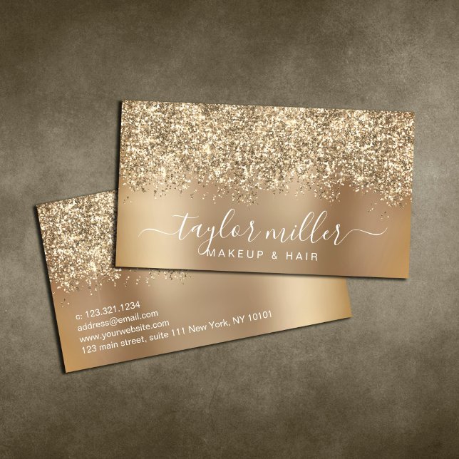 Elegant stylish gold glitter makeup & hair  business card (Creator Uploaded)