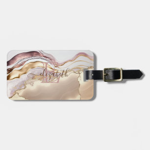 Elegant Stylish Gold Glitter Pink Marble Monogram Luggage Tag