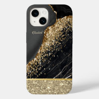 Elegant Stylish Gold Glitter Sequins Black Marble