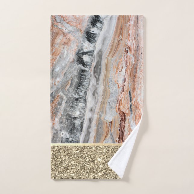 Elegant Stylish Gold Glitter Shiny Marble Stone Bath Towel Set (Hand Towel)