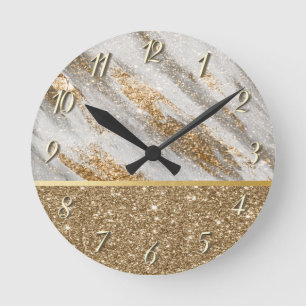 Elegant Stylish Gold Glitter Shiny     Round Clock