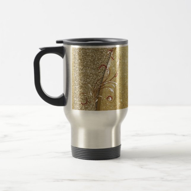 Elegant Stylish Gold Glitter Swirl -Personalised Travel Mug (Left)