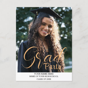 Elegant Stylish Gold Grad Party Script Postcard