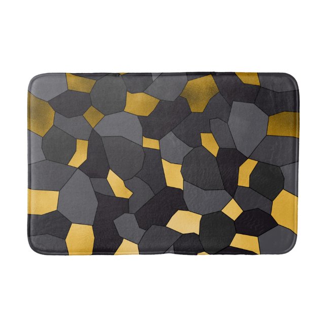 Elegant stylish gold grey and black mosaic bath mat (Front)