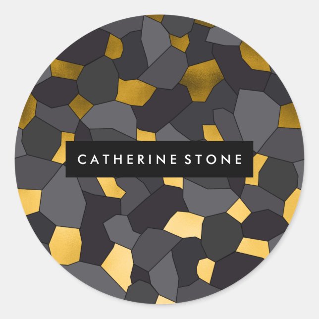 Elegant stylish gold grey and black mosaic classic round sticker (Front)