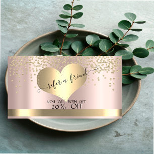 Elegant Stylish Gold Heart Diamonds Rose Gold Referral Card