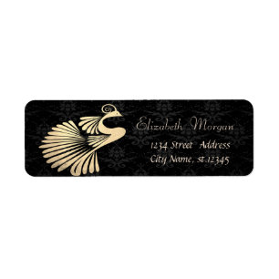 Elegant Stylish Gold Peacock , Black Damask