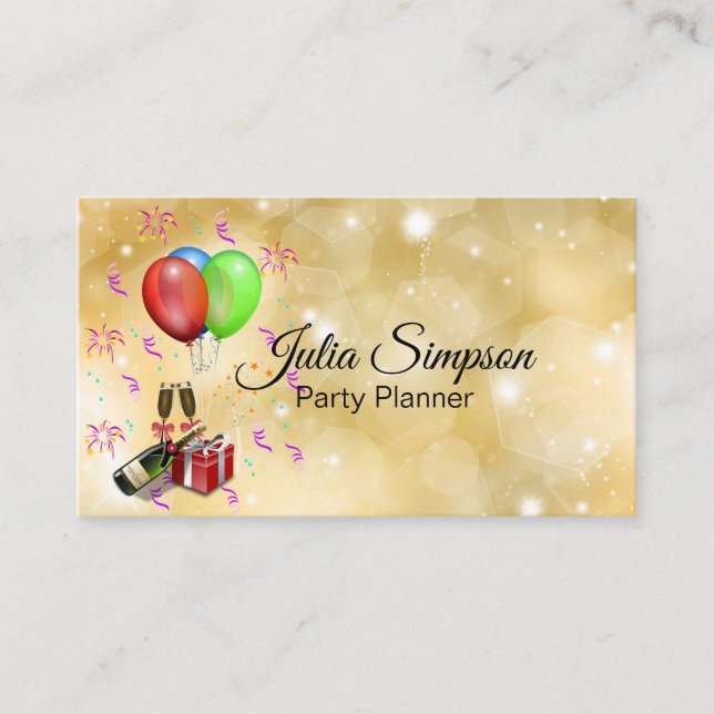 Elegant, Stylish, Gold, Shiny, Colorful Balloons Business Card (Front)