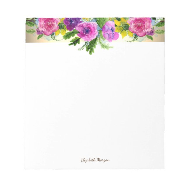 Elegant Stylish Gold Stripe, Flowers- Personalised Notepad (Front)