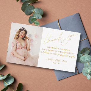 elegant stylish gold thank you baby shower photo  card