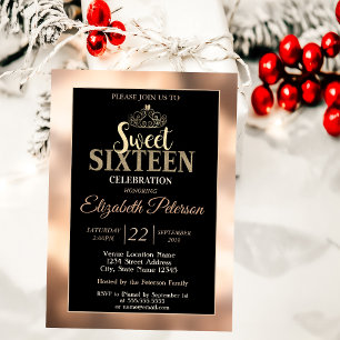 Elegant Stylish Gold Tiara Sweet 16 Party Invitation