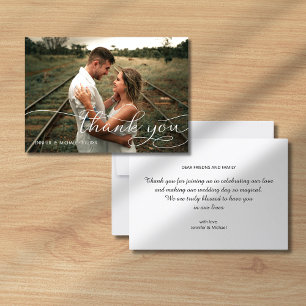 elegant stylish handwriting script wedding photo thank you card