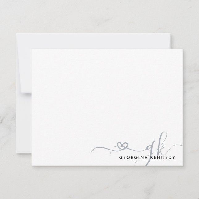 Elegant Stylish Heart Script 2 Monogram Initial Card (Front)