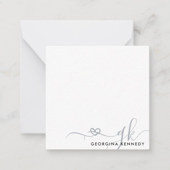 Elegant Stylish Heart Script 2 Monogram Initial Card (Front)