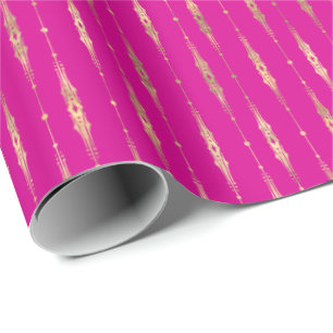 Elegant Stylish Hot Pink Gold Pattern Wrapping Paper