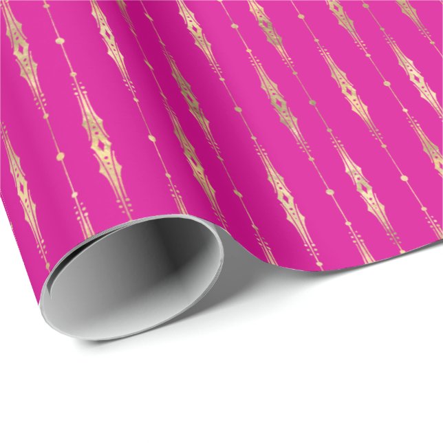 Elegant Stylish Hot Pink Gold Pattern  Wrapping Paper (Roll Corner)