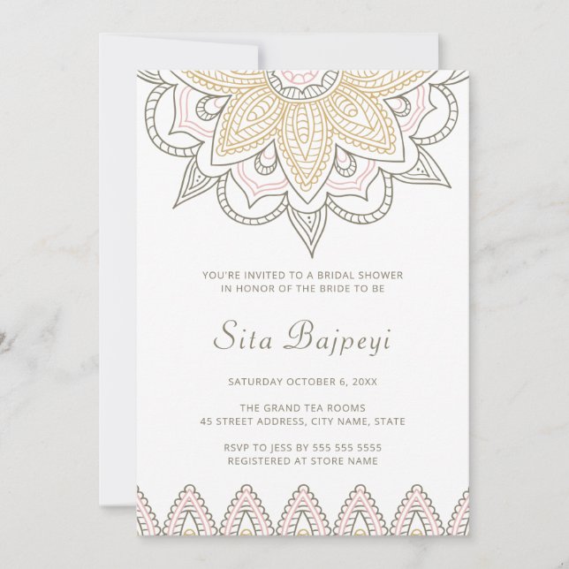 Elegant Stylish Indian Mehndi Hindu Bridal Shower Invitation (Front)