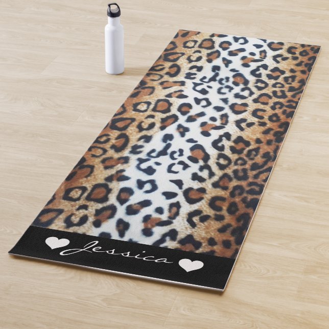 Elegant Stylish Leopard Animal Print Custom Name Yoga Mat (In Situ)