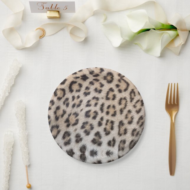 Elegant stylish leopard cheetah fur print pattern paper plate (Wedding)