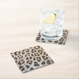 Elegant stylish leopard cheetah fur print pattern square paper coaster