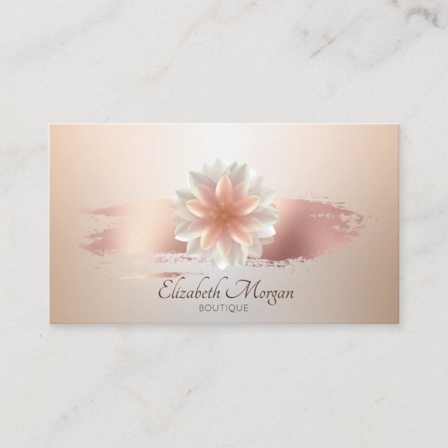 Elegant Stylish Lotus Rose Gold Brush Stroke Business Card (Front)