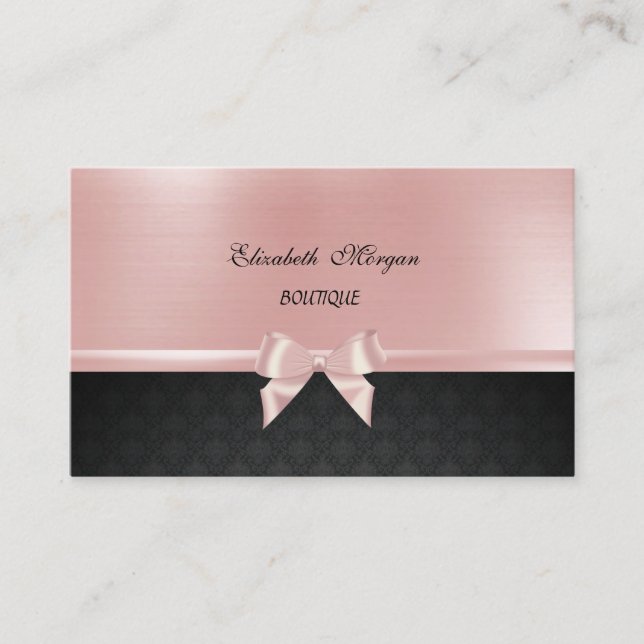 Elegant Stylish  Luxury  ,Damask, Pink Ribbon Bow Business Card (Front)
