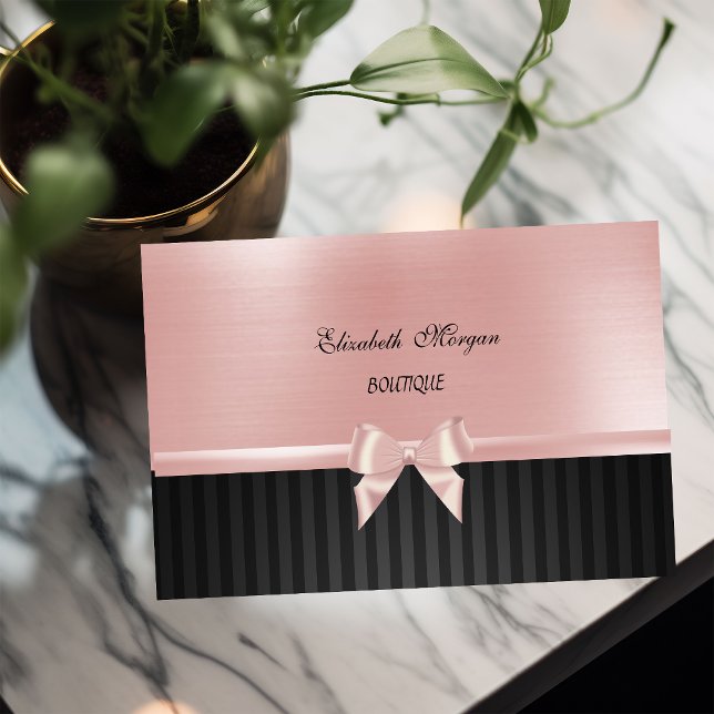 Elegant Stylish  Luxury  ,Striped, Pink Ribbon Bow Business Card (Creator Uploaded)