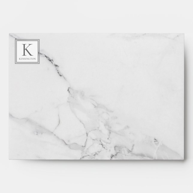 Elegant Stylish Marble Monogram Family Name Envelope (Front)
