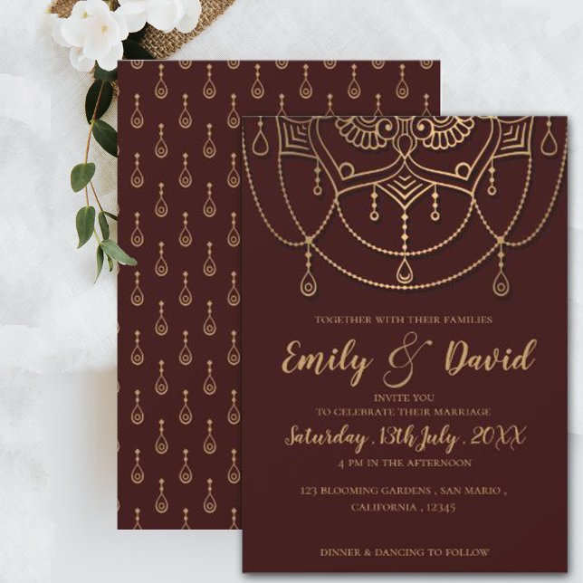 Elegant Stylish Maroon Gold Design Wedding Invitation (Creator Uploaded)