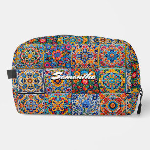 Elegant stylish Mexican talavera tiles monogram Dopp Kit