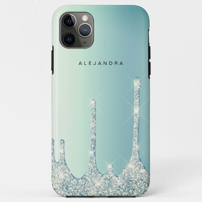 Elegant stylish mint green glitter drips Case-Mate iPhone case (Back)