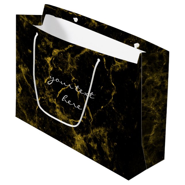 elegant stylish modern chic black and gold marble large gift bag (Front Angled)