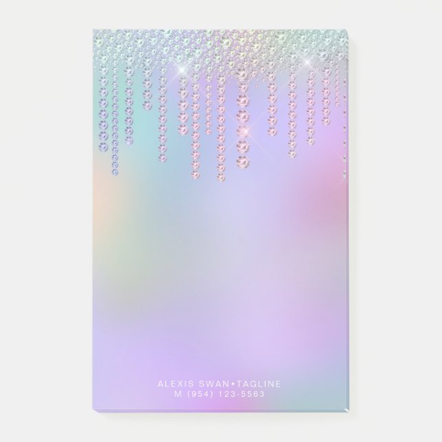 Elegant stylish modern chick holographic diamonds post-it notes (Front)