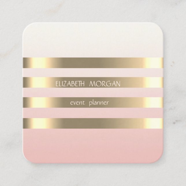 Elegant Stylish Modern  Faux Gold Striped,Black Square Business Card (Front)