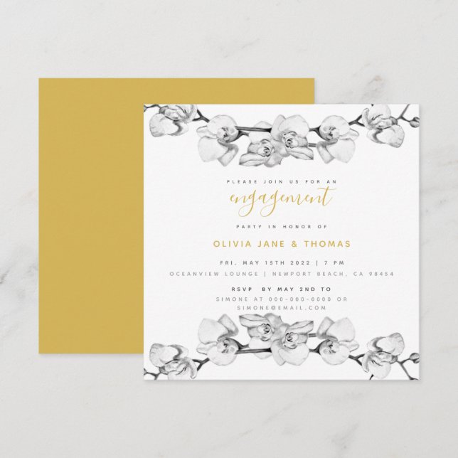 Elegant Stylish Modern Floral Engagement Party  Invitation (Front/Back)