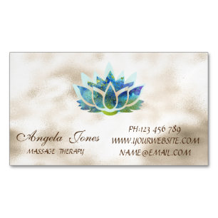 Elegant Stylish Modern Gold,Blue Lotus Flower  Magnetic Business Card