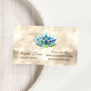 Elegant Stylish Modern Gold,Blue Lotus Flower Magnetic Business Card