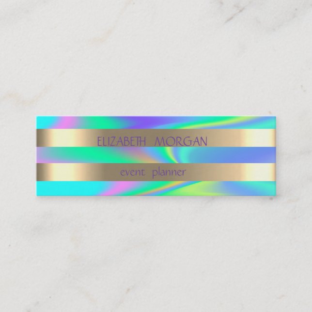 Elegant Stylish Modern Gold Striped Holographic Mini Business Card (Front)