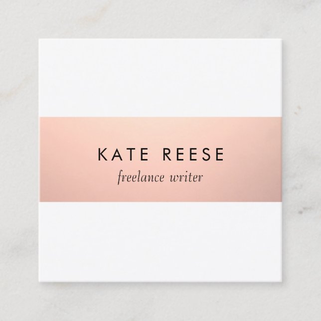 Elegant Stylish Modern Rose Gold Stripe Square Business Card (Front)
