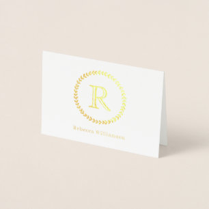 Elegant Stylish Modern Rustic Wreath Monogram Note Foil Card