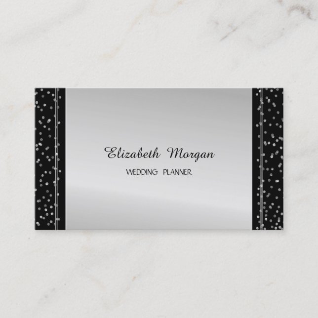 Elegant Stylish Modern Silver Confetti Business Card (Front)