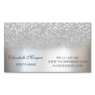 Elegant Stylish Modern Silver Glitter Magnetic Business Card