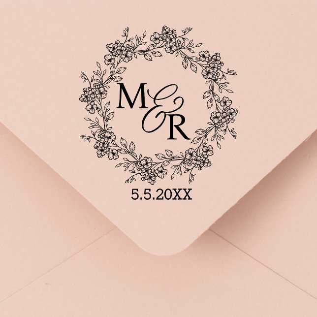 elegant stylish monogram botanical floral wedding rubber stamp (Creator Uploaded)