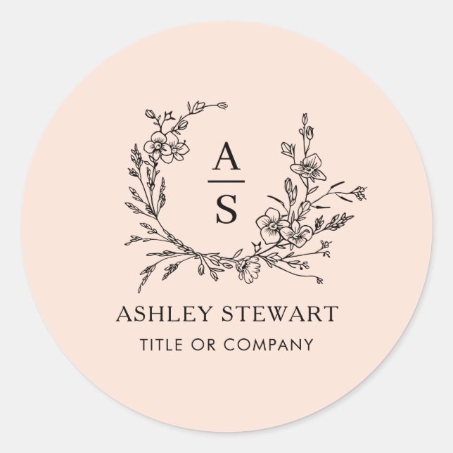 Elegant Stylish Monogram Logo Modern Soft Peach Classic Round Sticker (Front)