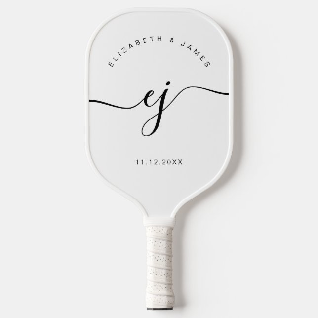Elegant Stylish Monogram Minimalist Wedding Pickleball Paddle (Front)